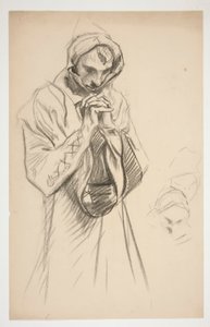 Study of a Robed Figure, Praying, for The Quest of the Holy Grail Mural Series at Boston Public Library by Edwin Austin Abbey