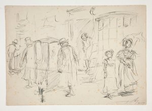 Study of Street Scene with Sedan Chair