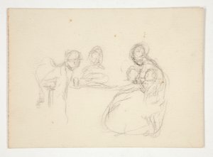 Unidentified Illustration: Study of Figures at a Table. Seated Man on Reverse