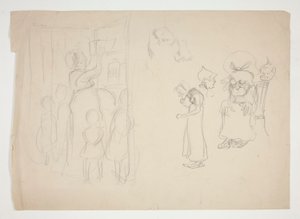 Woman with Children and Cartoon - Unidentified Illustration by Edwin Austin Abbey