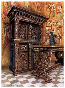 Carved oak armoire