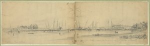 The Army of the Potomac crossing the James River near Fort Powhatan on pontoons by Edwin Forbes