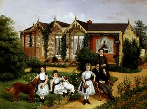 Alma Cottage 1874. Family Portrait in a Garden in Front of a Country House