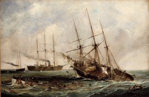 Destruction of the Confederate Steamer Alabama by the US Ironclad Kearsarge, June 19th, 1864 by Edwin Hayes