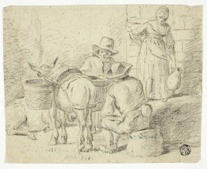 Men and Donkeys, Woman with Pitcher by Edwin Henry Landseer
