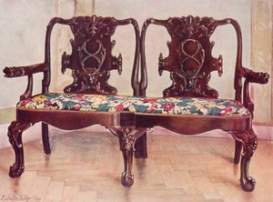 Carved Walnut Darby and Joan Settee