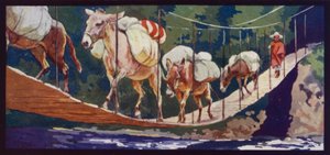 Mules crossing a Bridge