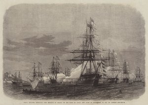 HMS Galatea receiving the Emperor of Brazil on his Visit to HRH the Duke of Edinburgh at Rio de Janeiro by Edwin Weedon