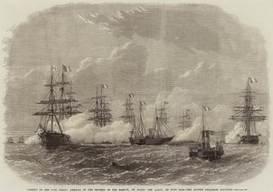 Opening of the Suez Canal, Arrival of the Empress of the French, on Board the Aigle, at Port Said, the British Squadron Saluting by Edwin Weedon