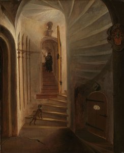 Portal of a Stairway Tower, with a Man Descending the Stairs: Presumably the Moment Before the Assassination of William the Silent in the Prinsenhof, Delft by Egbert Lievensz. van der Poel (attributed to)