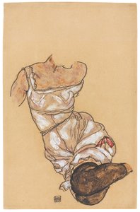 Female Torso in Lingerie and Black Stockings, 1917 by Egon Schiele