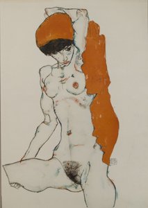 Female nude with orange-red cloth, 1914