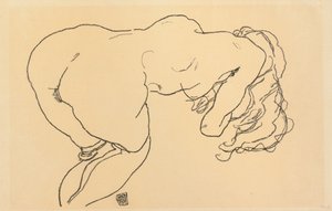 Long-haired Nude, Leaning Forward, Back View, 1918