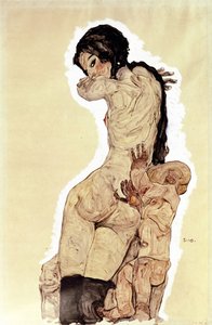 Mother and Child - Work by Egon Schiele (Watercolour and Gouache on Paper)