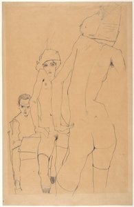 Schiele with Nude Model before the Mirror