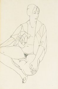 Seated Female Nude with Open Blouse by Egon Schiele
