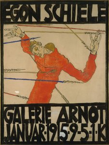 Self-portrait as Saint Sebastian, poster design for an exhibition at Galerie Arnot, 1914