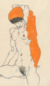 Standing Nude with Orange Drapery, 1914 (recto: Study of Nude with Arms Raised verso)