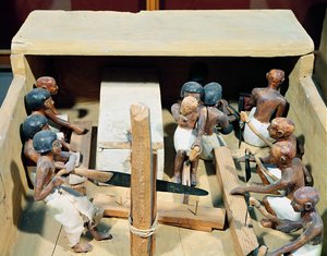 Funerary model of a carpentry workshop, from the Tomb of Meketre, Valley of the Nobles, Middle Kingdom, c.2000 BC by Egyptian 11th Dynasty
