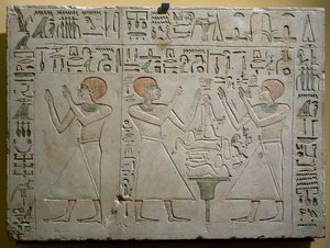Mery, Hetepuy and Khety, joint chancellors during reign of Senwosret I, painted limestone stele, Egyptian civilization, Middle Kingdom, Dynasty XII by Egyptian 12th Dynasty