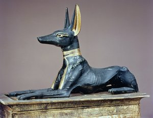 Anubis, Egyptian god of the dead from a chest in the form of a shrine, from the tomb of Tutankhamun