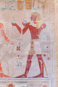 Bas Relief Picture Depicting a Pharaoh Making Offerings, Hatshepsut Temple of Deir Al Bahari, Luxor, Egypt by Egyptian 18th Dynasty