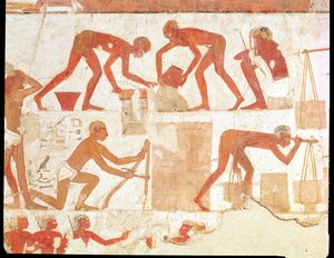 Construction of a wall, from the Tomb of Rekhmire, vizier of Tuthmosis III and Amenhotep II, New Kingdom by Egyptian 18th Dynasty