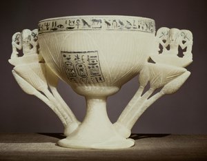 Drinking cup in the form of a half-opened lotus flower, found at the entrance to the tomb of Tutankhamun
