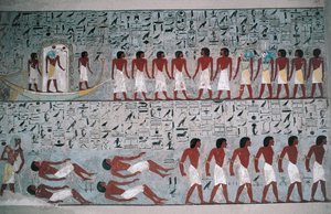 Egypt, Luxor, Valley of the Kings, Tomb of Horemheb, Mural Painting by Egyptian 18th Dynasty