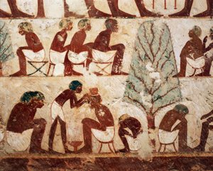 Tomb of Usirhat, Barber, Details from Fresco by Egyptian 18th Dynasty