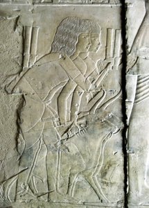 Egyptian antiquity: connects from the tomb of Kha em Het, inspector of attics and scribe to the court of Amenophis III representing men offering beet heads as an offering. 18th dynasty. Luxor, West Bank, Egypt by Egyptian 18th Dynasty