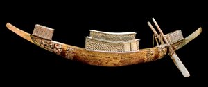 Egyptian antiquity: royal boat: it represents the journey of the deceased to the other world. Wood carving from the tomb of Tutankhamun, valley of kings, Egypt. 1375-1358 BC. Egyptian Museum, Cairo, Egypt by Egyptian 18th Dynasty