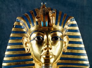 Funerary mask of Tutankhamun, Detail, Goldsmith art, Egyptian civilization, New Kingdom, Dynasty XVIII
