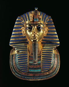 Golden funerary mask of Tutankhamen inlaid with lapis lazuli, obsidian and turquoise