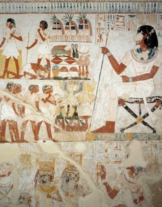 Menna overseeing his workers in fields (detail), frescoes in vestibule of Tomb of Menna, Sheikh Abd el Qurnah Necropolis, Luxor, Thebes