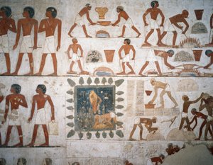 Metal processing and manufacture of mudbricks, fresco, chapel, Tomb of Rekhmire (TT100), Sheikh Abd el-Qurna, Thebes