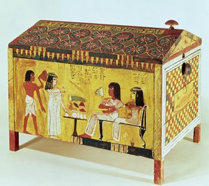 Painted chest with a banquet scene from the tomb of Kha found at Deir el-Medina, New Kingdom by Egyptian 18th Dynasty