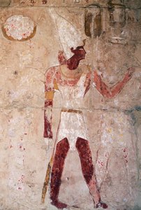 Relief Depicting Thutmose III Wearing Lower Egypt Crown, Mortuary Temple of Queen Hatshepsut, Deir el-Bahri, Theban Necropolis by Egyptian 18th Dynasty