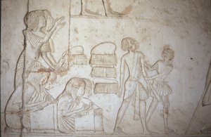 Relief depicting scribes at work, from the Tomb of Horemheb (c.1323-1295 BC) New Kingdom