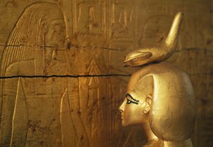 Statue of Selkis or Serket Protecting Chest of Canopic Jars, Treasury of Tutankhamun