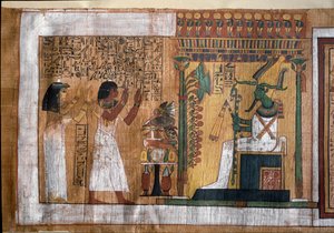 The deceased Kha and his wife Merit worship Osiris, lord of the afterlife - Papyrus from Book of the Dead, from the funerary chamber of architect Kha
