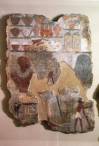The scribe Unsou overseeing the workers in the fields, from the Tomb of Unsou, East Thebes, New Kingdom