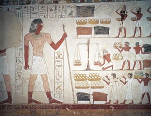The weighing of copper, fresco, Tomb of Userhat by Egyptian 18th Dynasty