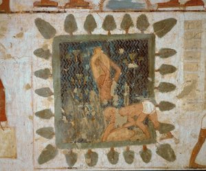 Workmen carrying vases