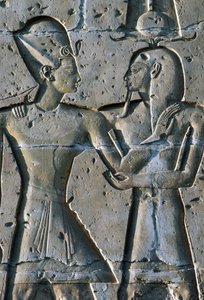 Bas-relief depicting pharaoh, Temple of Seti I, or Great Temple of Abydos, Abydos, Egypt by Egyptian 19th Dynasty