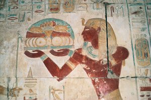 Egypt, Abydos, Temple of Pharaoh Seti I, Osiris Chapel, Painted Relief Depicting Offering Bearer by Egyptian 19th Dynasty