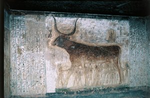 Egypt, Luxor, Valley of the Kings, Tomb of Seti I, Interior Frescoes Depicting Goddess Nut as Cow