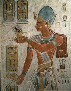 Pharaoh Ramses I Represents Burning Incense and Pouring Water at a Ceremony, Valley of the Kings, Egypt by Egyptian 19th Dynasty