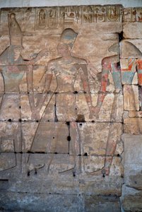 Egyptian antiquity: detail of the low reliefs of the temple of Sethi I in Abydos