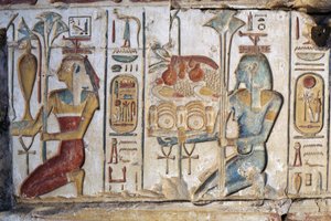 Offering scene, relief, Temple of Ramses II, Abydos, Egypt, Egyptian civilization, New Kingdom, Dynasty XIX by Egyptian 19th Dynasty